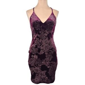 Love Culture Vintage 90s Y2K Purple Velvet Glitter Mini Dress Size Small